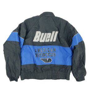 VTG Y2K Buell XL American Motorcycle Blue Black Nylon Full Zip Jacket Made USA